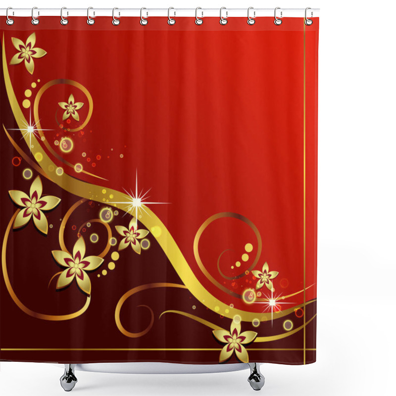 Personality  Vintage Flowers On A Red Background Shower Curtains