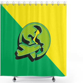 Personality  Airplane Around Earth Green And Yellow Modern 3d Vector Icon Logo Shower Curtains