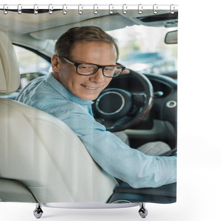 Personality  Handsome Adult Man Driving Luxury Car And Looking Back Shower Curtains