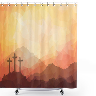Personality  Easter Scene With Cross. Jesus Christ. Watercolor Vector Illustration Shower Curtains