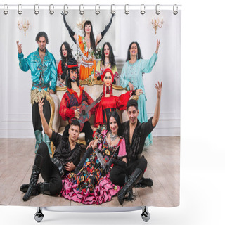 Personality  Dance Group In Gypsy Costumes With Bright Big Dolls Shower Curtains