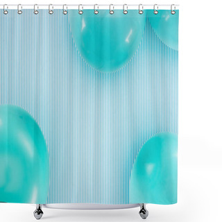 Personality  Top View Of Blue Balloons On Blue And White Striped Background Shower Curtains