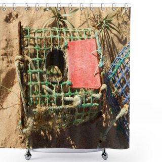 Personality  Close Up On A Hand Made Crab Trap On The Beach Shower Curtains
