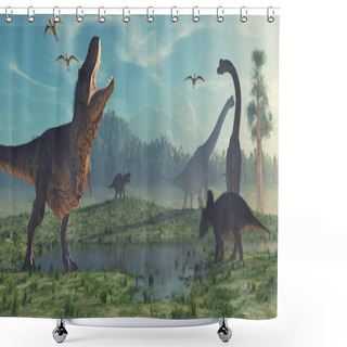 Personality  3d Render Dinosaur. This Is A 3d Render Illustration. Shower Curtains
