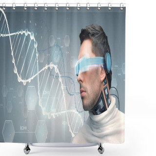 Personality  Man With Futuristic Glasses And Sensors Shower Curtains