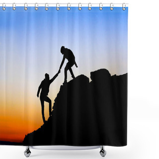 Personality  Silhouette Of Helping Hand Between Two Climber Shower Curtains