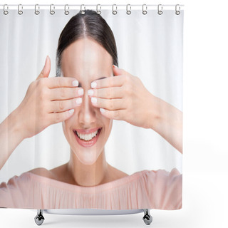 Personality  Woman Closes Eyes With Hands Shower Curtains