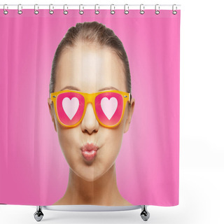 Personality  Girl In Pink Sunglasses Blowing Kiss Shower Curtains