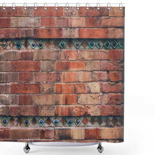 Personality  Aged Brick Wall Decorated With Blue Tiles For Background Shower Curtains