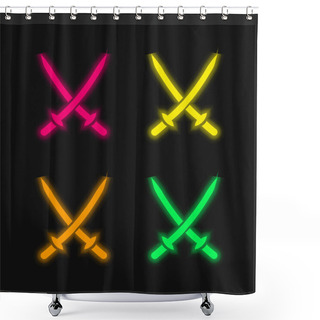 Personality  2 Katanas Four Color Glowing Neon Vector Icon Shower Curtains