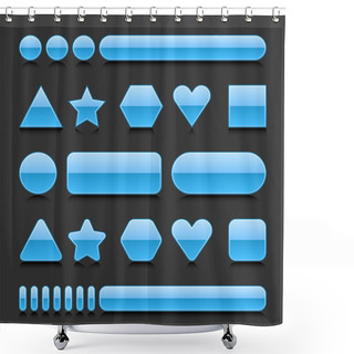 Personality  Blue Blank Web 2.0 Geometric Shape Button Metal Various Form With Black Reflection On Gray Background Shower Curtains