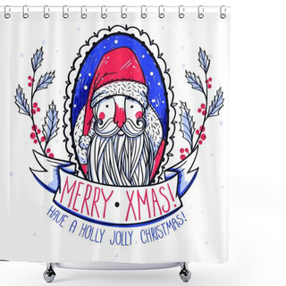 Personality  Vector Christmas Illustration With Colorful Portrait Of Santa Shower Curtains