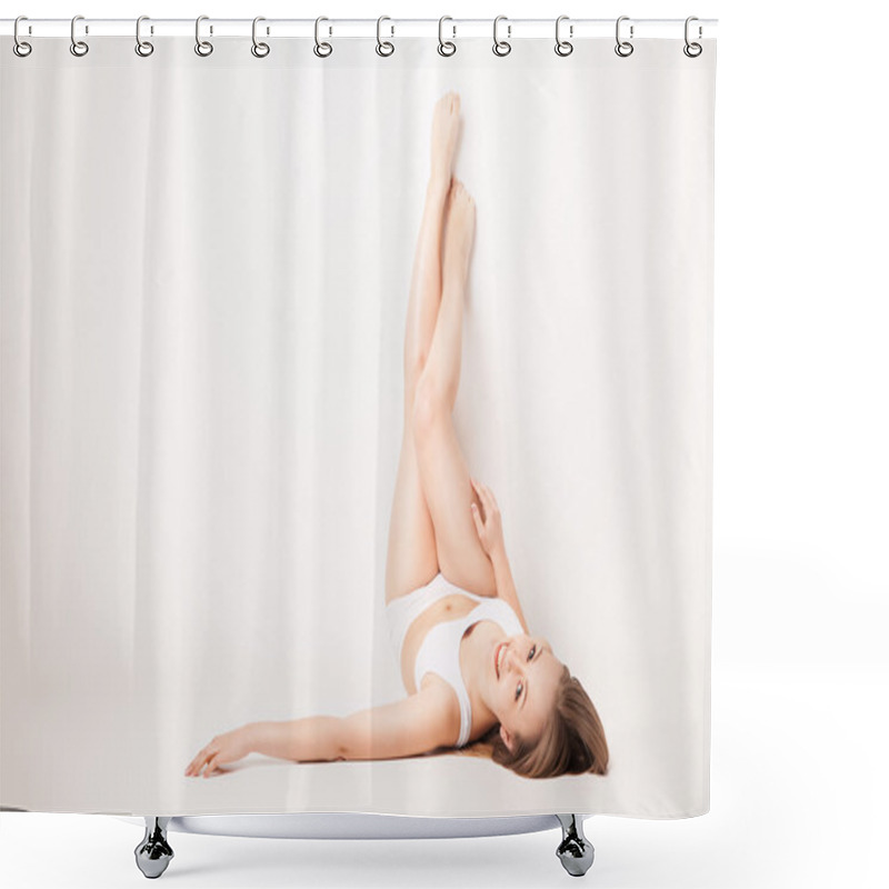 Personality  Beautiful woman legs raised up high lying shower curtains