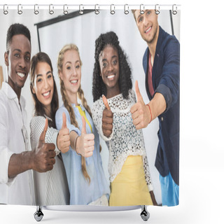Personality  Multiethnic Businesspeople Showing Thumbs Up Shower Curtains