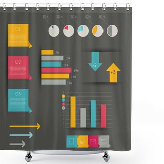 Personality  Minimalictic Modern Infographic Folder With Diagrams, Arrows, Speech Bubbles And Graphs. Flat Vector. Shower Curtains