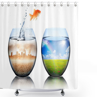 Personality  Global Warming Concept - Goldfish Jump From Pollution To Green Shower Curtains