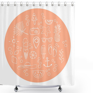 Personality  Set: Hand Drawn Icons. Summer Time. Vector Illustration, Hand Drawn Style Shower Curtains