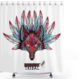 Personality  Doodle Wolf Mask Colored Shower Curtains