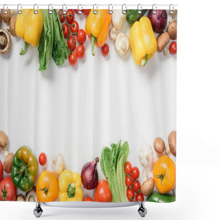Personality  Top View Of Ripe Bell Peppers, Cherry Tomatoes And Mushrooms Isolated On White Shower Curtains