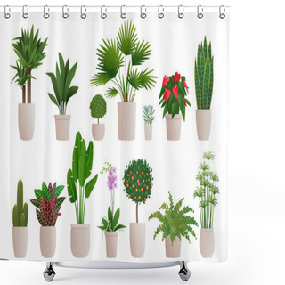 Personality  Set Of Decorative Houseplants To Decorate The Interior Of A Hous Shower Curtains