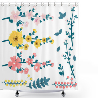 Personality  Set Of Flowers, Berries. Leaves And Branches Of Flowers, Vector Illustration. Shower Curtains