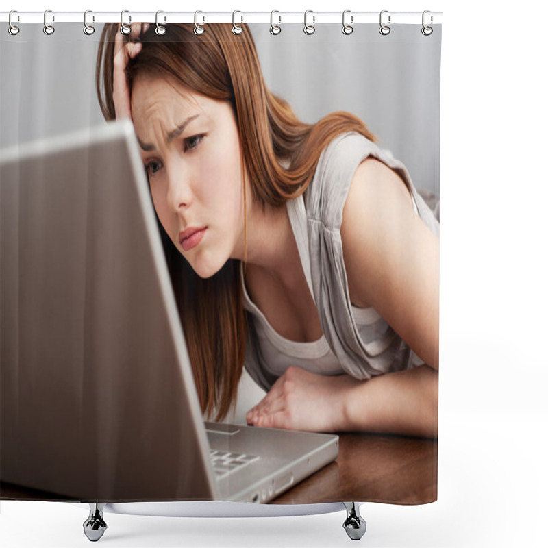 Personality  Fatigued Student Looking On Laptop Shower Curtains