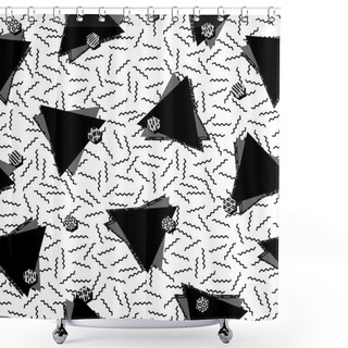 Personality  80s Triangle Seamless Pattern In Black And White Shower Curtains