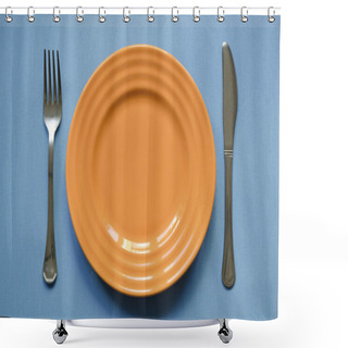 Personality  Orange Plate On Blue Shower Curtains