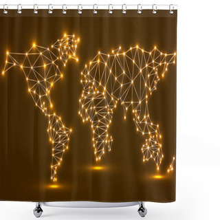 Personality  Abstract Polygonal World Map With Glowing Dots And Lines, Network Connections. Vector Illustration. Eps 10 Shower Curtains