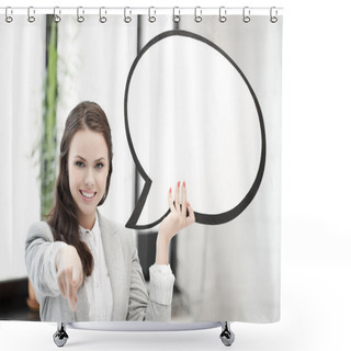Personality  Smiling Businesswoman With Blank Text Bubble Shower Curtains