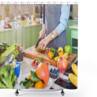 Personality  Female Cutting Fruits On Board Shower Curtains