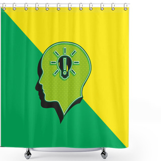 Personality  Bald Head With Lightbulb With Exclamation Sign Inside Green And Yellow Modern 3d Vector Icon Logo Shower Curtains