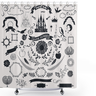 Personality  Set Of Fairy Tale Graphic Vector Elements Shower Curtains