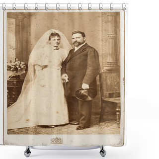 Personality  Vintage Wedding Photo. Just Married Couple Shower Curtains