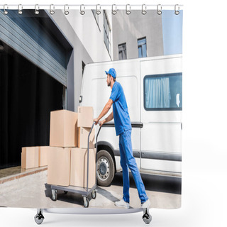 Personality  Delivery Man With Boxes On Cart Shower Curtains
