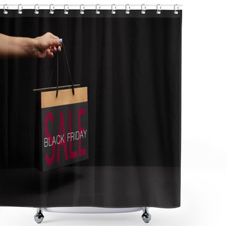 Personality  Partial View Of Woman Holding Black Shopping Bag With Black Friday Sale Shower Curtains