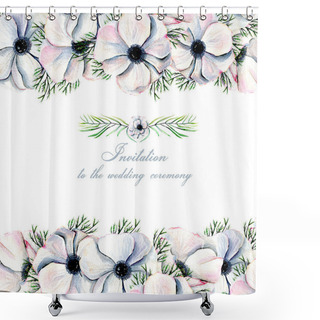 Personality  Floral Design Card With Watercolor White Anemones Shower Curtains