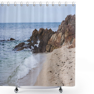 Personality  Beautiful Rocky Coast On Cloudy Day Shower Curtains