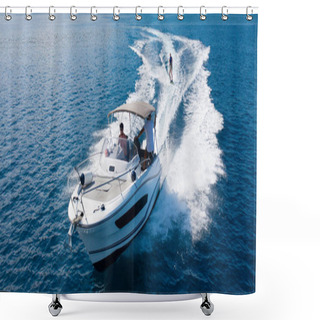 Personality  Speedboat With Wakeboard Rider On Open Sea Shower Curtains