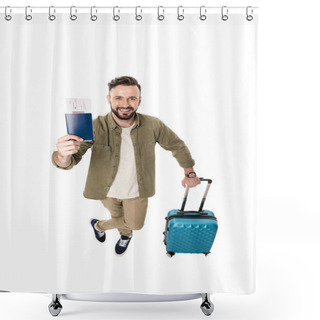 Personality  Man With Suitcase, Passport And Tickets Shower Curtains
