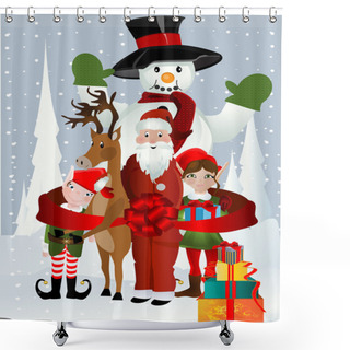 Personality  Santa Clause, Rudolph, Elf And Snowman Shower Curtains