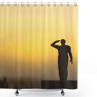 Personality  Silhouette Of An Army Soldier On A Platform Saluting Shower Curtains