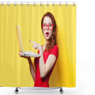 Personality  Surprised Redhead Girl With Laptop Shower Curtains