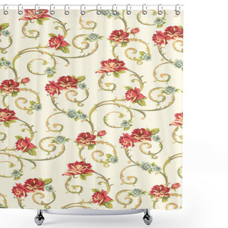 Personality  Roses With Volute Vintage Baroque Pattern Shower Curtains
