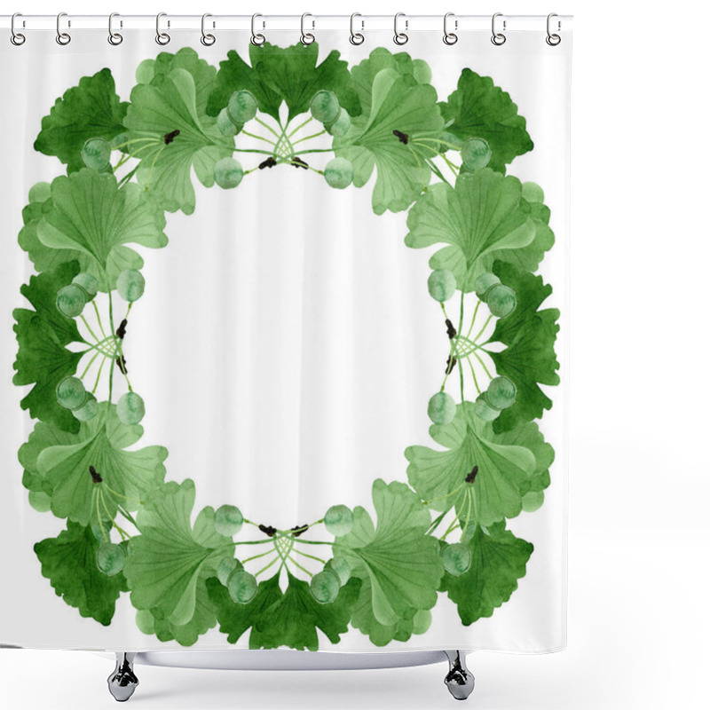 Personality  Beautiful green ginkgo biloba with leaves isolated on white. Watercolor background illustration. Watercolour drawing fashion aquarelle isolated on white. Frame border ornament. shower curtains