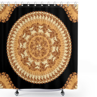 Personality  Seamless Pattern With Circle Ornament  In Brown Black Shower Curtains