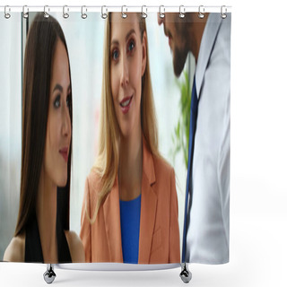 Personality  Group Of Modern Businesspeople In Office Debate Shower Curtains