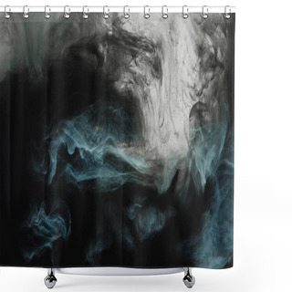 Personality  Full Frame Image Of Mixing Of Light Gray, Turquoise And Black Paints Splashes  In Water Isolated On Gray Shower Curtains