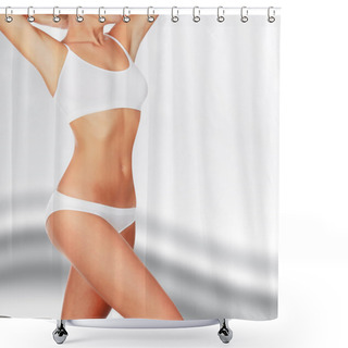 Personality  Slim Woman Against Abstract Background Shower Curtains