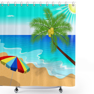 Personality  Tropical Beach With Palm Trees  Vector Illustration Shower Curtains
